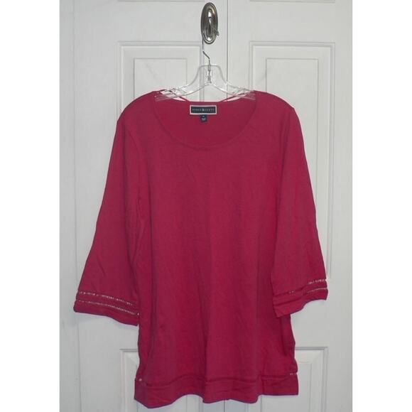 Karen Scott Scoop Neck 3/4 Sleeve Lattice Trim Top in Raspberry Wine Medium $37 - Picture 2 of 4